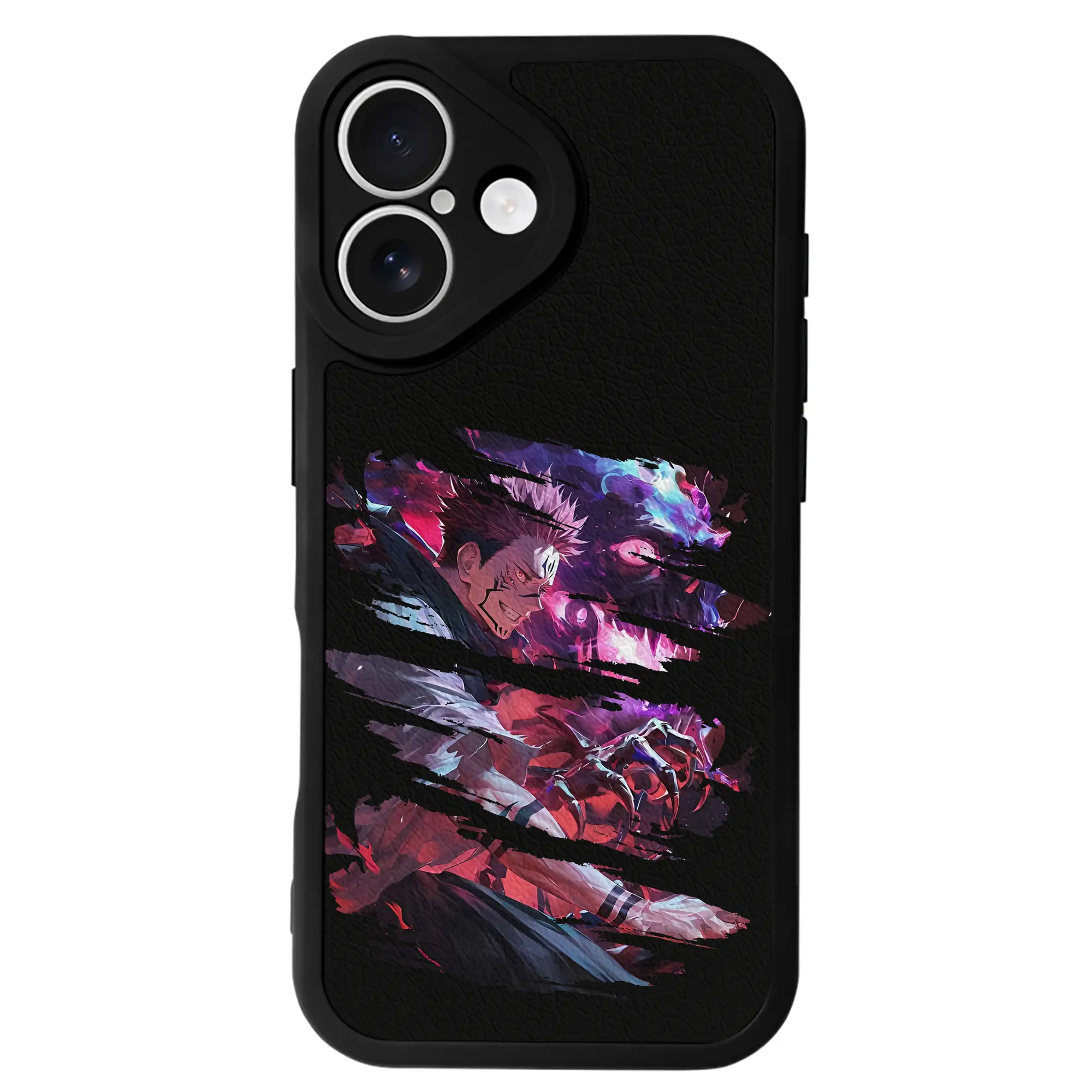 呪術廻戦 グッズ,両面宿儺 - IPhone 16シリーズ対応 ・ シリコンスマホケース ・ レザー調 ・ 高精度フィット ・ 耐衝撃 ・ ワイヤレス充電対応 ・ 精密カット